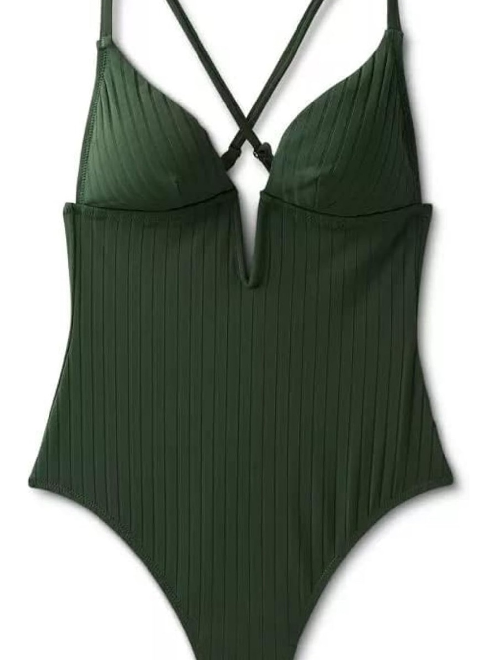 Shade & Shore Deep Olive Ribbed One-Piece Swim